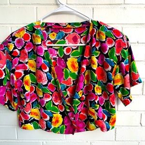 Floral Crop Handmade Blouse Bright Colors